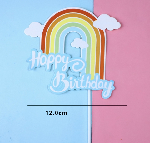 Set 10 cầu vồng gắn mây dáng dài-CHỮ HPBD XANH.