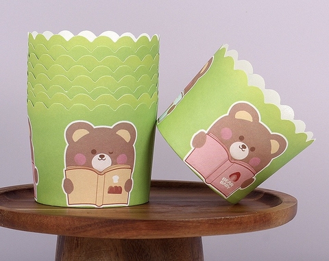 Set 50 cốc cupcake giấy  kt 6x5.5x7cm - màu XANH LÁ (hình gấu).