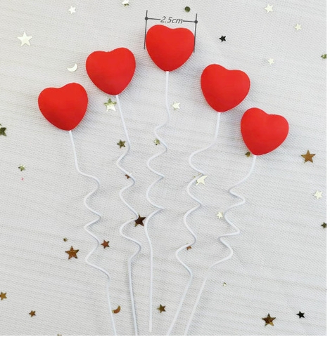 Set 5 cây cắm trái tim đỏ nhựa mềm-size TO.
