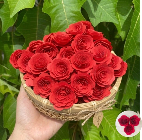 Gói 50 bông hoa hồng xoắn chất liệu giấy kt 3.5cm -ĐỎ.