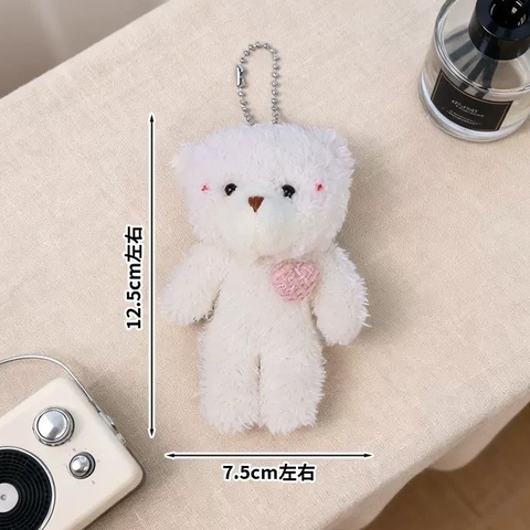 Gấu bông size 12cm (không gồm khăn và mũ) -MÀU TRẮNG gắn trái tim hồng.