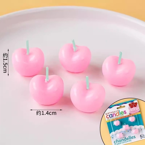Vỉ nến 5 cây hình quả cherry -màu HỒNG.