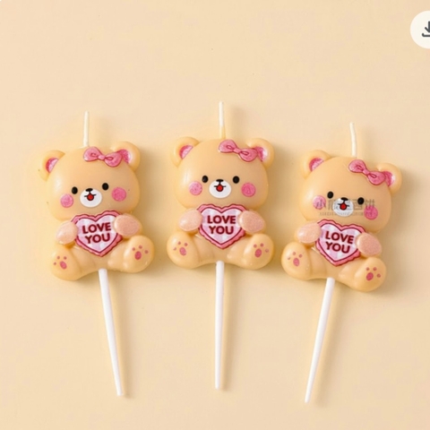 Set  5 NẾN gấu ôm trái tim hồng chữ LOVE YOU.