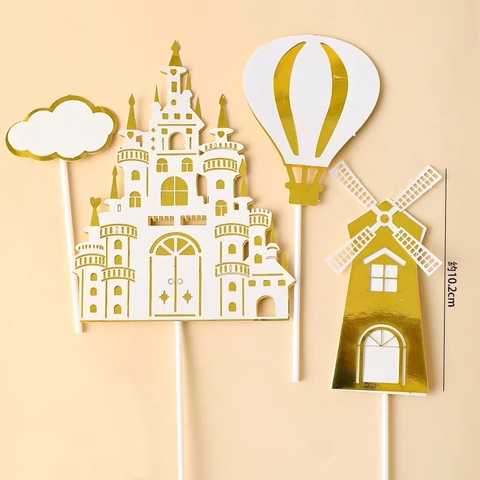 Set giấy lâu đài khinh khí cầu-VÀNG.