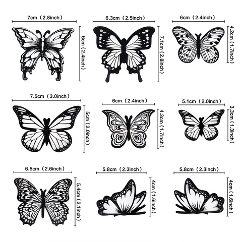 Set 9 bướm nhựa-ĐEN  (loại 1-dày).