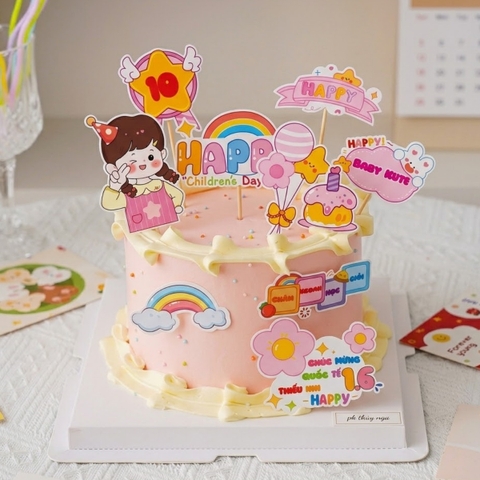 Combo 2 set giấy -bé gái nháy mắt + bánh sinh nhật+ điểm 10.