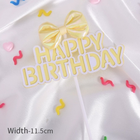Que cắm HPBD - gắn nơ vải -VÀNG.
