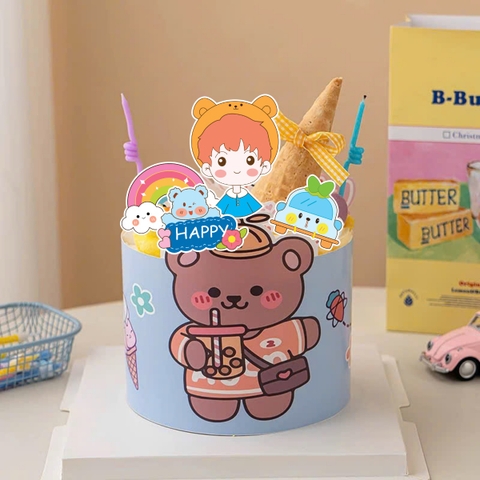 Combo 2 set giấy - Bé TRAI đội mũ tai gấu.