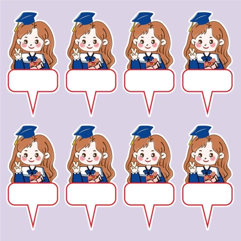 Set 50 thẻ giấy có chân cắm-bé GÁI CỬ NHÂN (MẪU 2-trang phục cử nhân màu xanh than đậm).