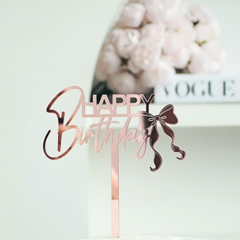 Set 10 mica HPBD gắn nơ ở cuối -MÀU HỒNG.