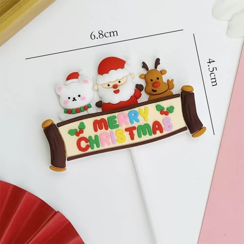 Bảng cắm nhựa dẻo: chữ X-Mas sắc màu +ông già noel, tuần lộc và người tuyết.