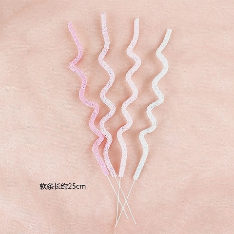 Set 4 cây cắm xoắn nhũ (trắng-hồng).