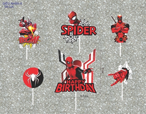 Sét giấy HD- siêu nhân nhện 6 chi tiết màu đỏ (có chữ SPIDER).