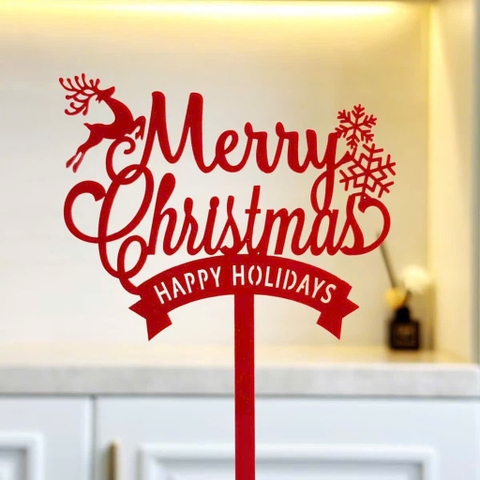 Set 10 Mica merry christmas gắn hình tuần lộc và bông tuyết-MÀU ĐỎ.