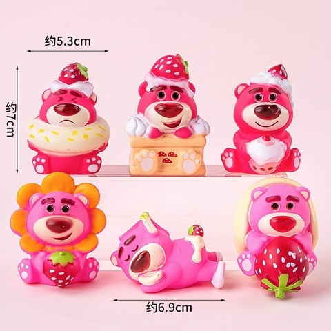 Bộ tượng 6 gấu dâu (lotso) nhựa mềm.