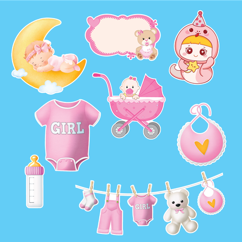 Combo 2 set giấy - bé RẮN + xe nôi+dây quần áo (HỒNG).