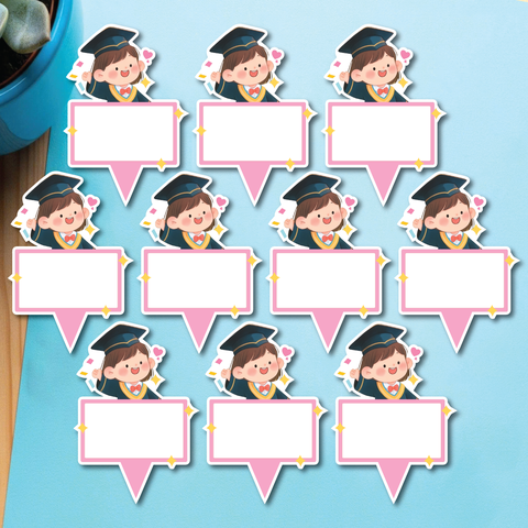Set 50 thẻ giấy có chân cắm-bé  Gái cử nhân (MẪU 8-trái tim hồng).