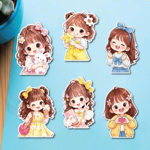 Set 30 thẻ giấy SX - bé gái kute tóc nâu mix mẫu.