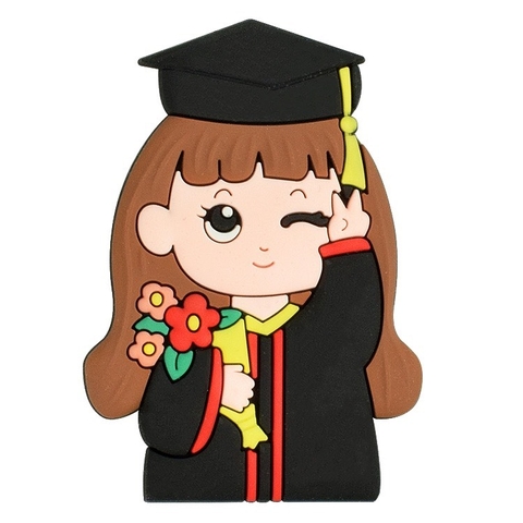 Tượng nhựa dẻo - em bé gái cử nhân tóc nâu.