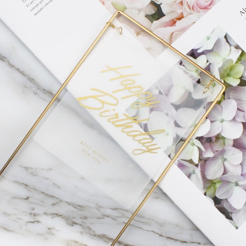 Mica HPBD hình chữ nhật - nền trong chữ vàng.