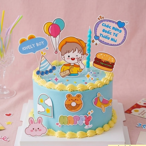 Combo 2 set giấy -bé trai kute đội mũ vàng và bánh hamburger.