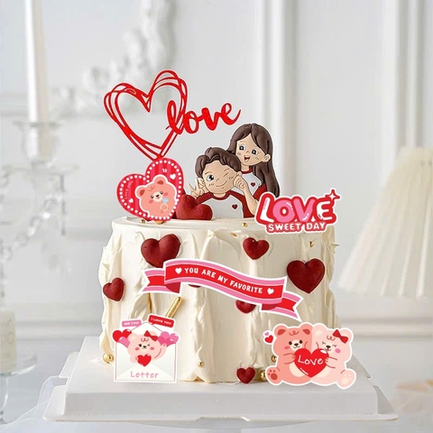 Combo 2 set giấy tình yêu - gấu love+bánh+hoa.