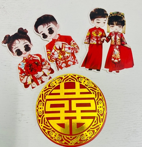 Set giấy  cô dâu chú rể màu đỏ (CT).
