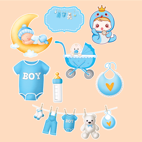 Combo 2 set giấy - bé RẮN + xe nôi+dây quần áo (XANH).