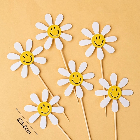 Set 45 cây cắm hình bông hoa (nụ hoa hình mặt trời mỉm cười) -MÀU TRẮNG.