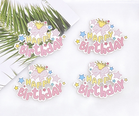 Set 8 cây cắm HPBD giấy gắn chuông nơ-HỒNG.