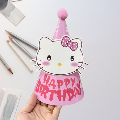 Set 10 mũ 3D cán bóng giấy đẹp kt dk 13cmx cao 20cm - Kitty (khuôn mặt) M97.