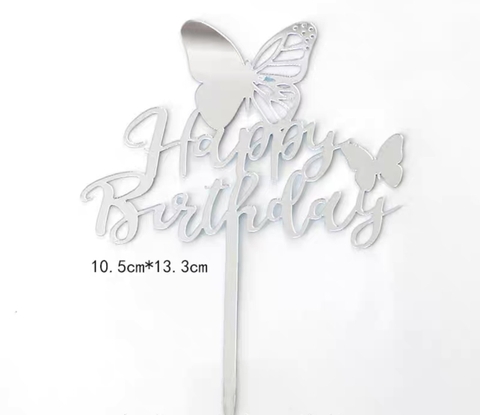 Set 10 mica HPBD gắn hình con bướm-BẠC.
