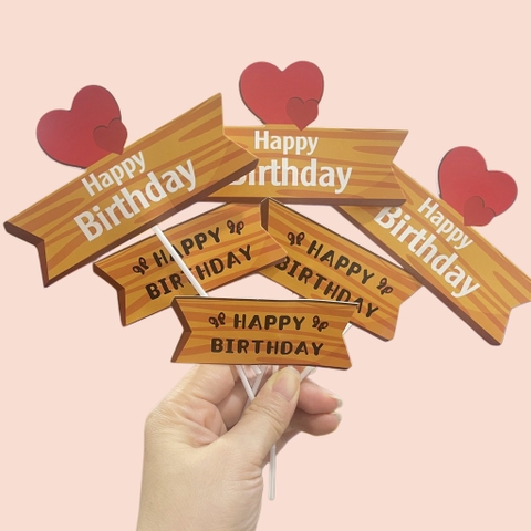 Set 6 chữ HPBD gắn trái tim đỏ giấy TN (màu nâu ĐẬM).