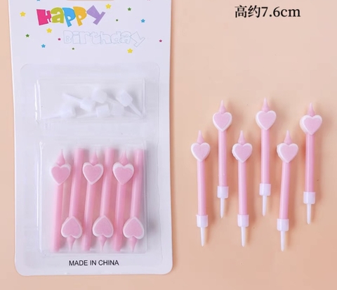 Vỉ 6 cây nến hồng gắn trái tim.
