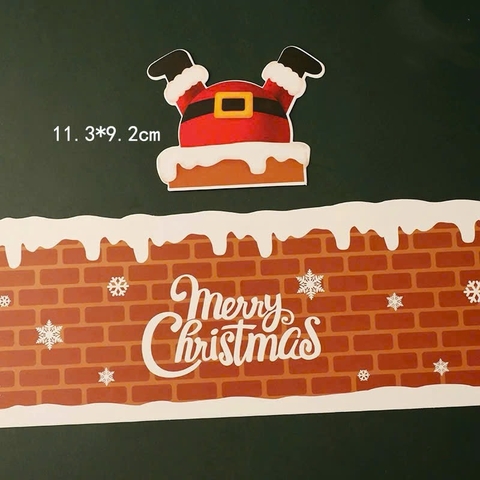 Set 10 thành bánh giấy chủ đề NOEL 10cmx55cm - họa tiết bức tường, chữ X-Mas trắng và sticker giấy ông già noel chui ống khói.