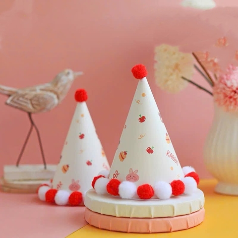 Set 10 mũ bông không gắn sẵn - màu TRẮNG (cục bông màu đỏ, trắng) (size 14X17cm).