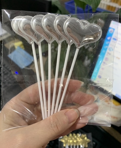 Set 60 cây tim da phồng BẠC (cây nhựa) (10 gói -6 cây/gói).