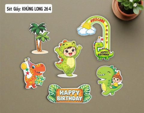 10 set giấy HD - khủng long 264 (bé khủng long kute và cầu vồng dài)