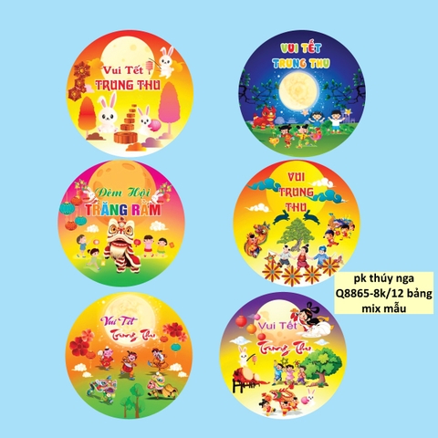 Combo 12 bảng tròn chủ đề trung thu (đường kính 8cm).