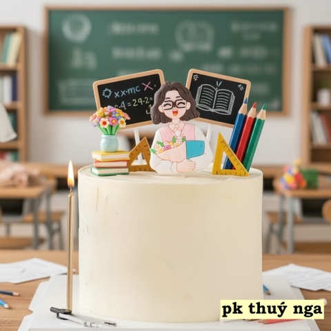 Tượng nhựa dẻo - cô giáo áo xanh dương.