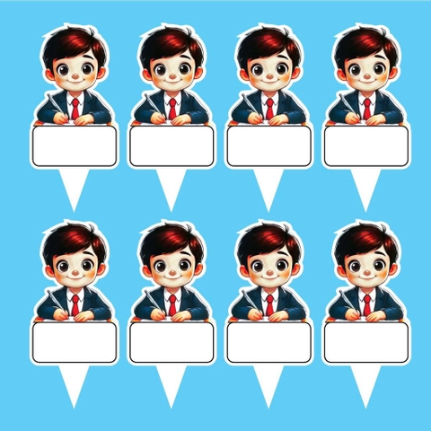 Set 50 thẻ giấy có chân cắm-bé TRAI học bài (áo vest) (CHÚ Ý SET 50).