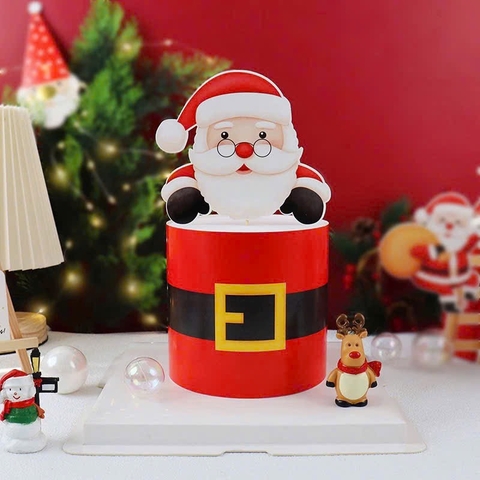 Set 10 thành bánh giấy chủ đề NOEL 10cmx55cm - họa tiết thắt lưng và sticker giấy ông già noel đeo kính.