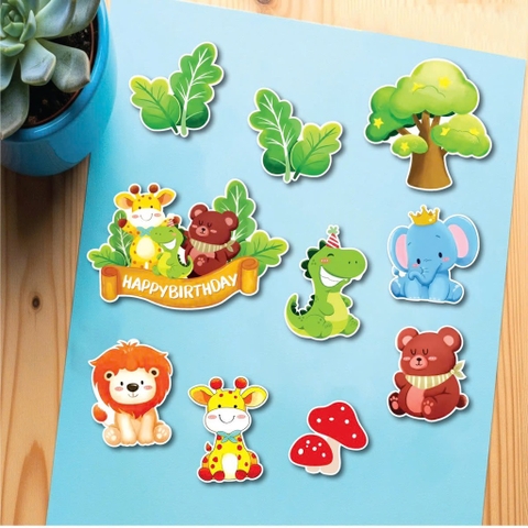 10 set giấy động vật rừng và cây (khủng long, voi, hươu, sư tử, gấu).