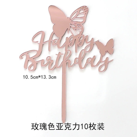 Set 10 mica HPBD gắn hình con bướm-HỒNG.