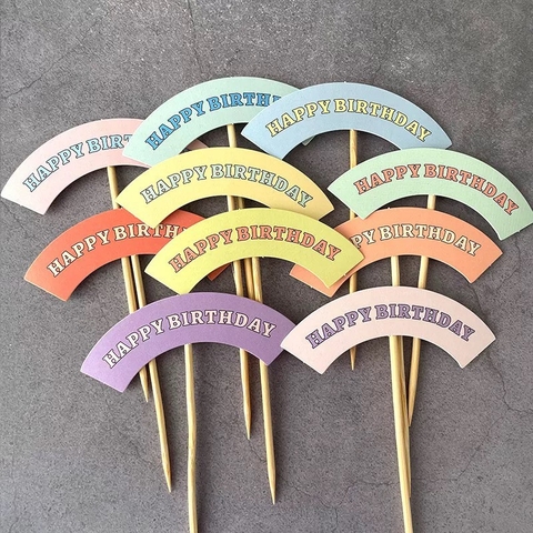 Set 60 bảng giấy-HPBD (happy birthday) sắc màu hình vòng cung.