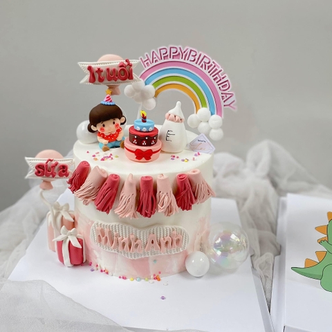 Mẫu bánh sinh nhật nhựa mini trang trí (3 TẦNG, CÓ NƠ ĐỎ).