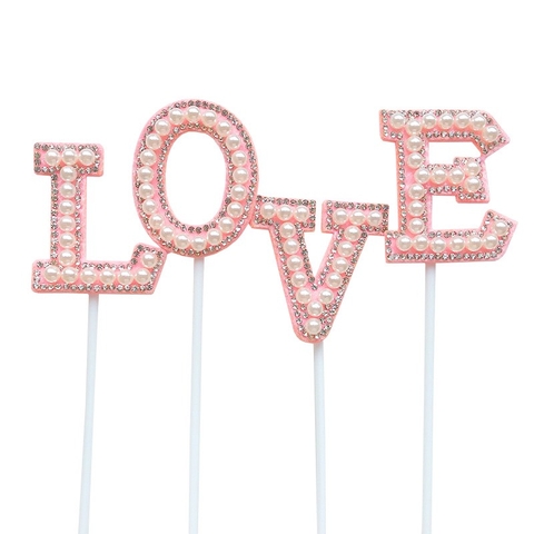 Chữ Love gắn hạt nhựa-ĐỎ (size to 4.5cm).
