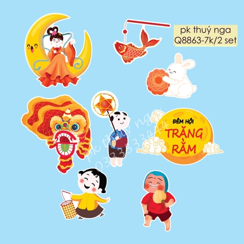 Combo 2 set giấy trung thu -rước đèn (hằng nga ngồi trăng, cá chép, múa lân) MẪU 1.