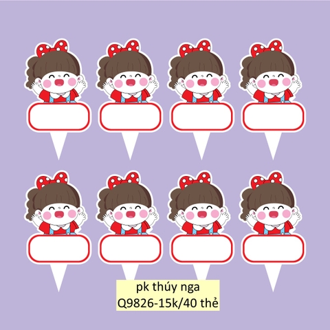 Set 40 thẻ giấy có chân cắm-bé GÁI đội mũ giơ 2 tay.