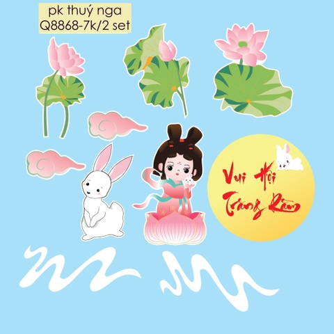 Combo 2 set giấy trung thu -hằng nga, thỏ, hoa sen (MẪU 4).